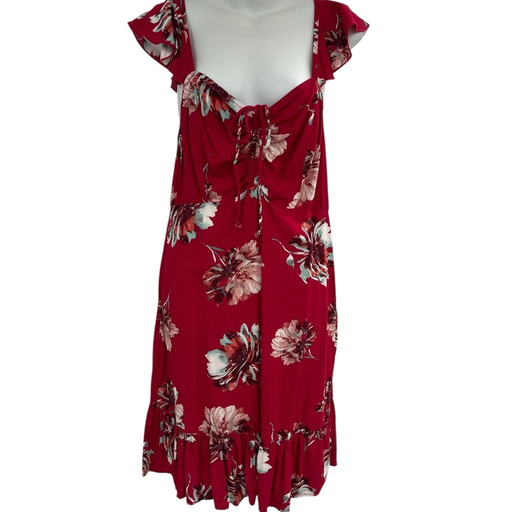 Maurices Red Floral Mini Dress with Ruffles in size Medium